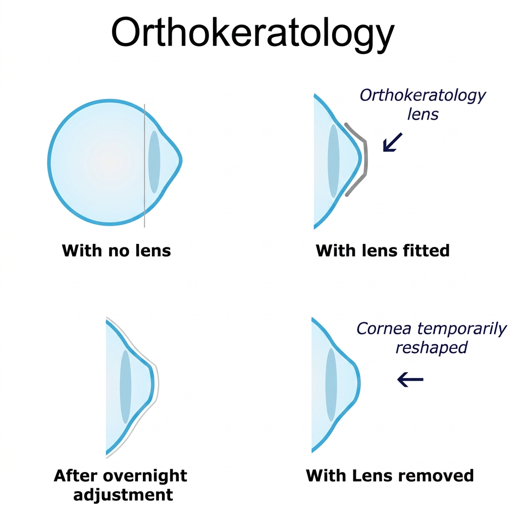 How Ortho-K Works — four stages of overnight corneal reshaping